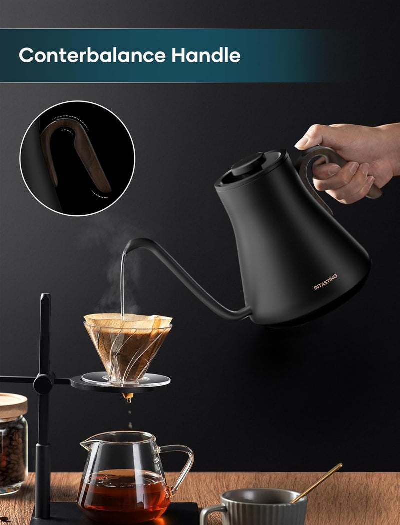 intasting Electric Kettle, Gooseneck Electric Kettle, ±1℉ Precise Temperature Control, Stainless Steel Interior, Quick Heating for Pour Over Coffee, Tea & Boiling Water, 0.9L (Matte Black) - Image 4